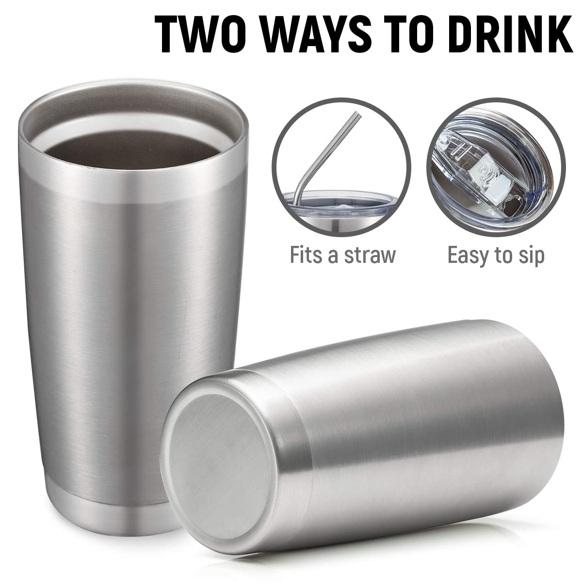 20oz Stainless Steel Insulated Tumbler with Lid and Straw 8 Pack D91736