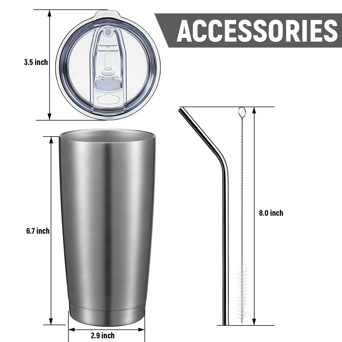 20oz Stainless Steel Insulated Tumbler with Lid and Straw 8 Pack D91736