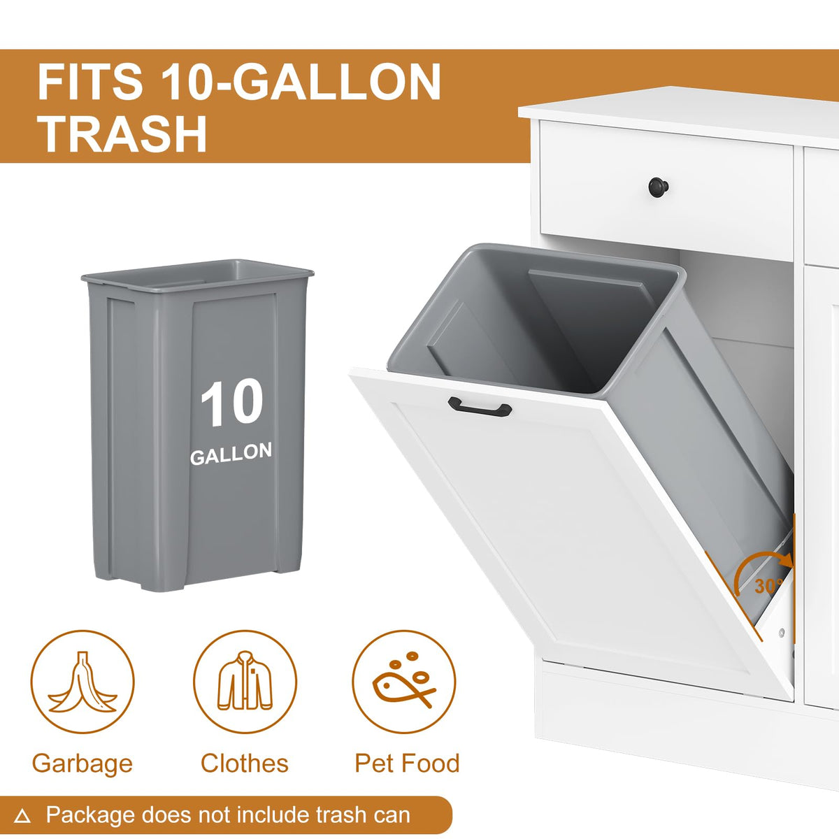 20 Gallon Double Tilt Out Trash Can Cabinet with Hidden Drawers White V1651