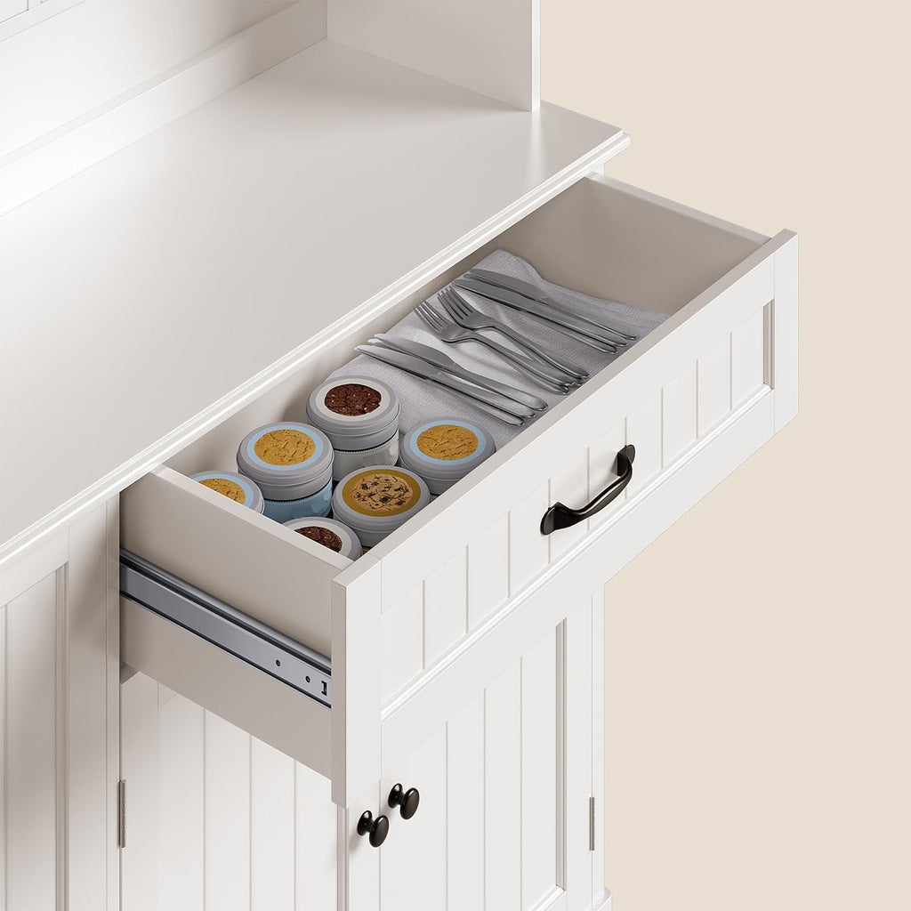 Tall White Kitchen Storage Cabinet with Door and Shelves Y203