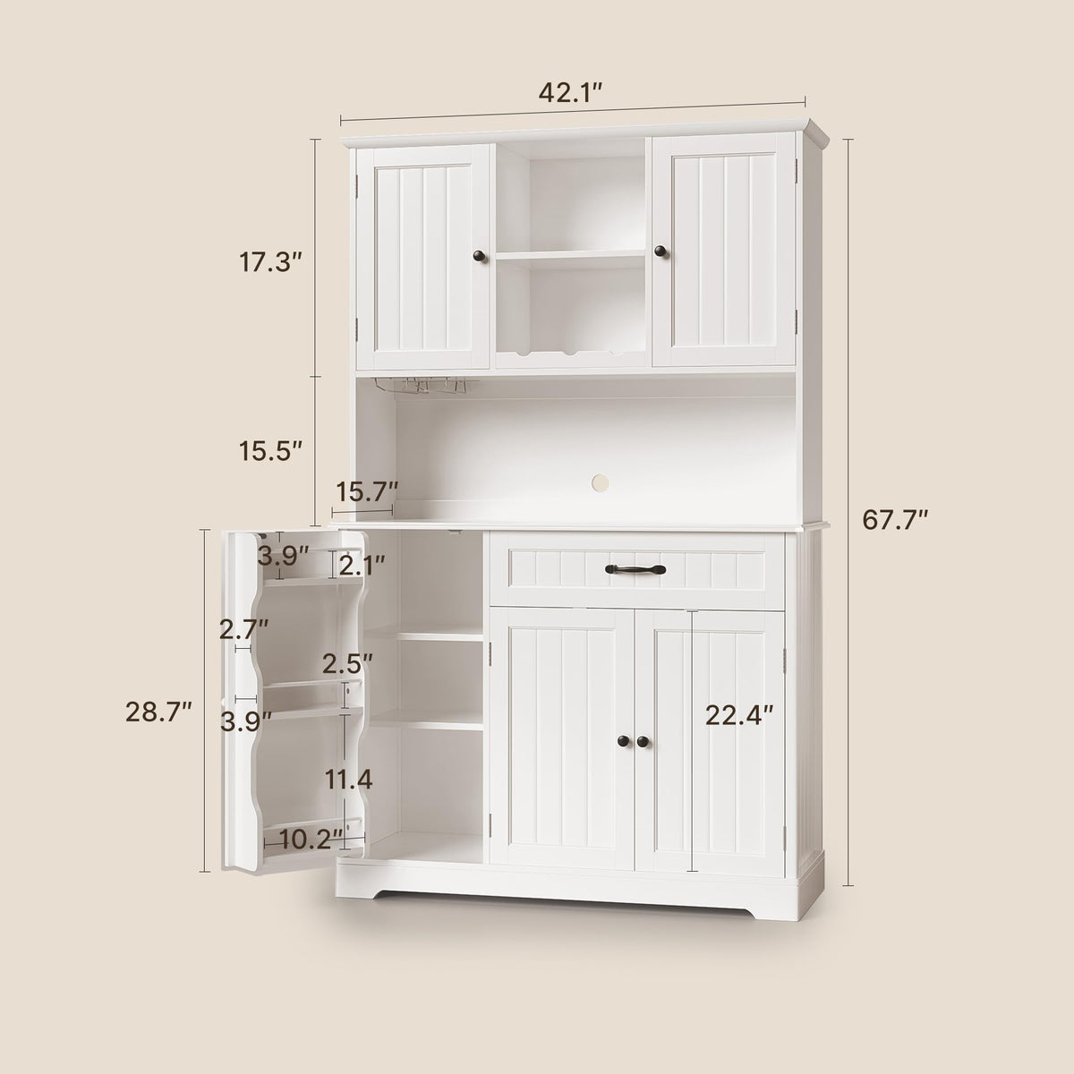 Tall White Kitchen Storage Cabinet with Door and Shelves Y203