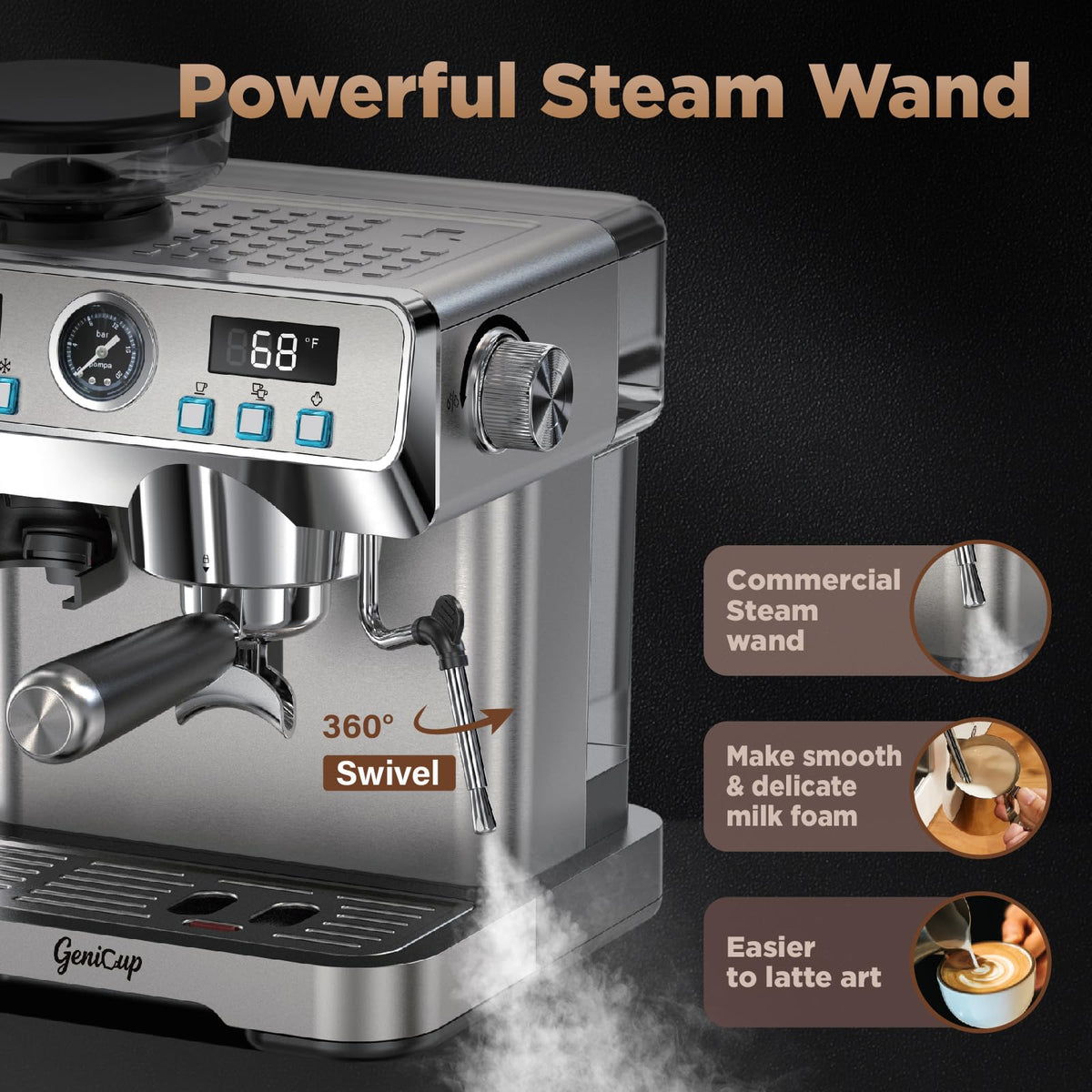 Espresso Machine with Grinder 20 Bar 68oz Water Tank V450