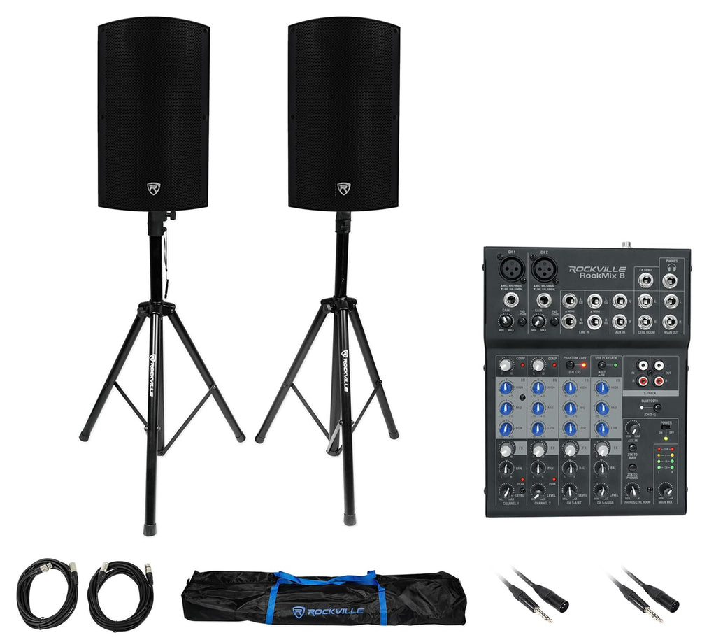 15" Powered PA Speaker Pair with 8 Mixer O792959