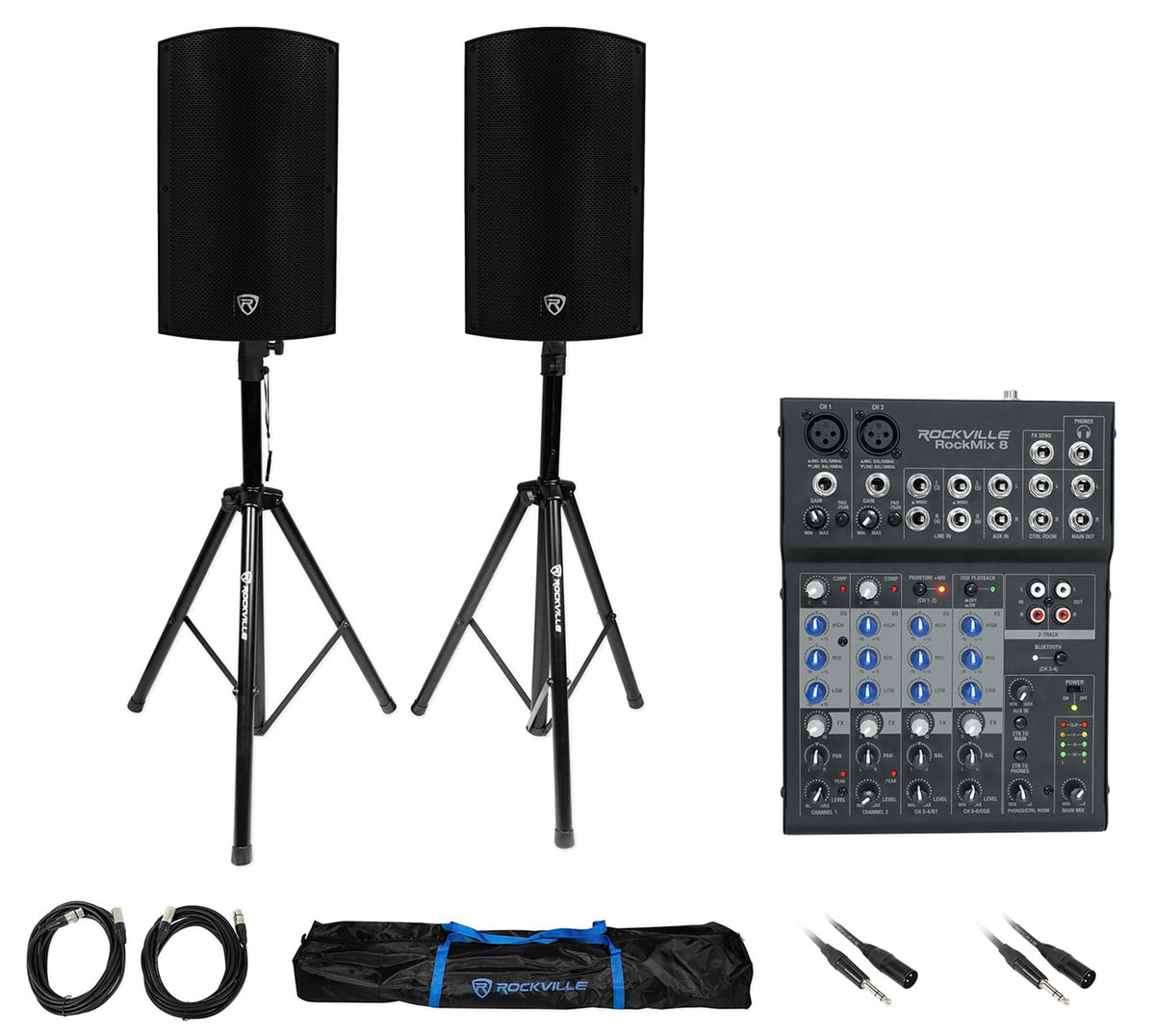 15" Powered PA Speaker Pair with 8 Mixer O792959
