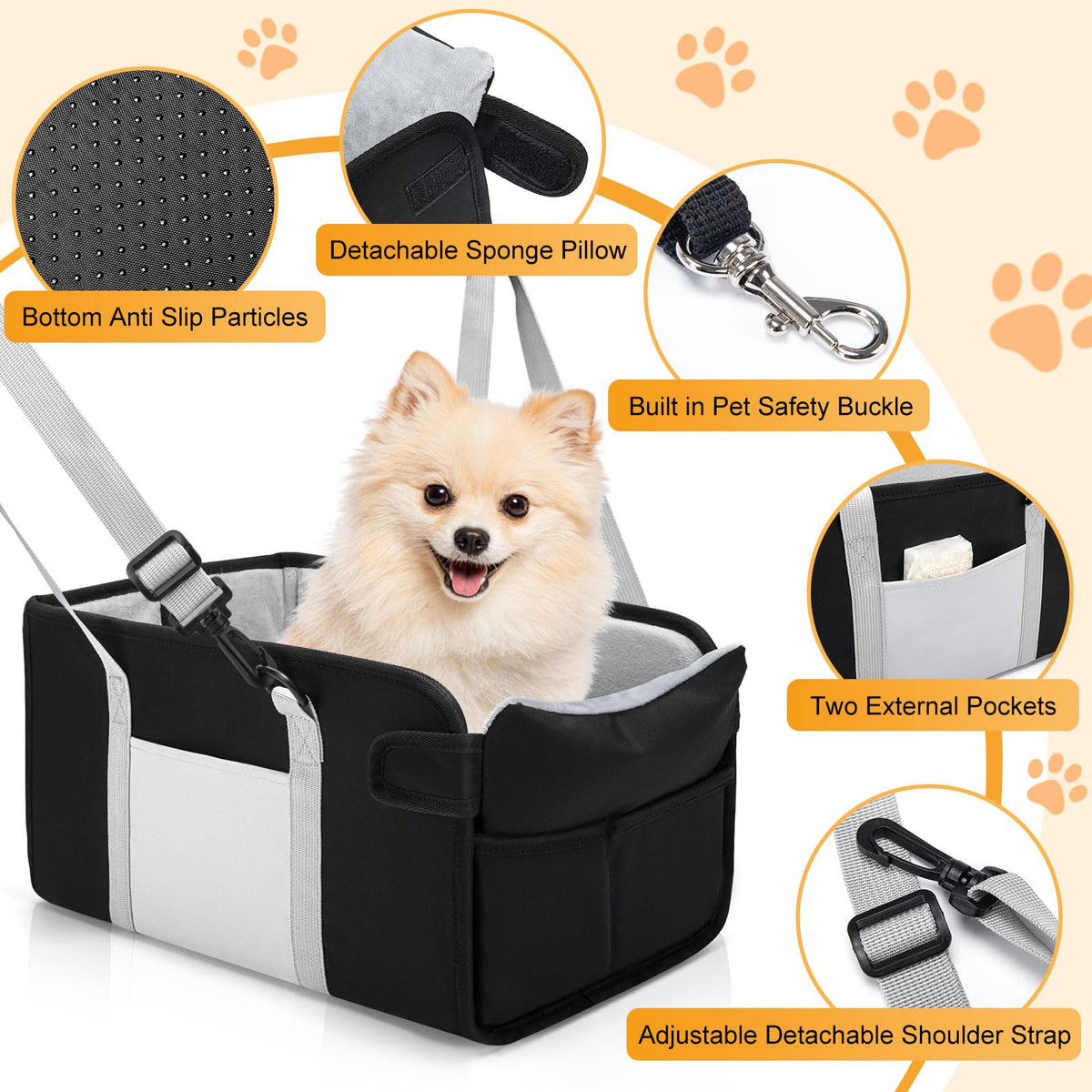 Portable Dog Car Seat for Small Dogs, Black V954