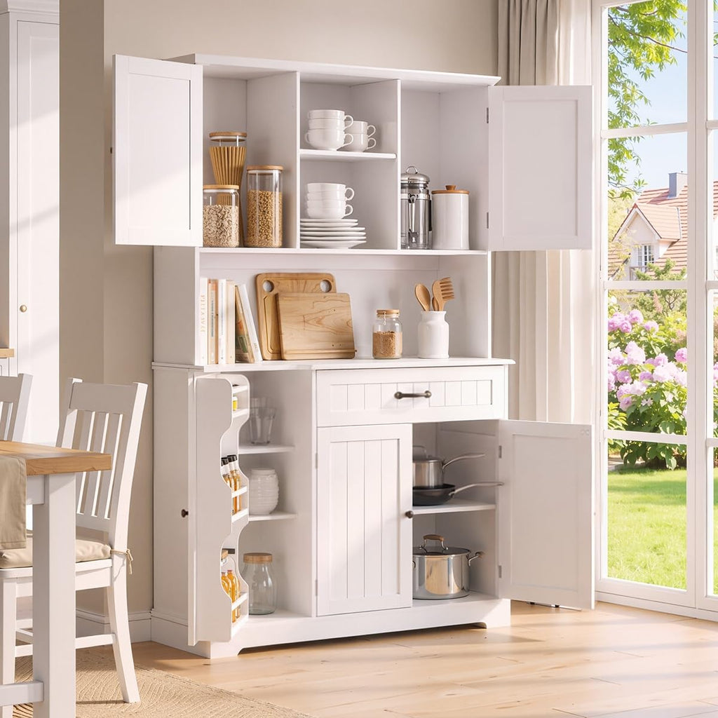 Tall White Kitchen Storage Cabinet with Door and Shelves Y203