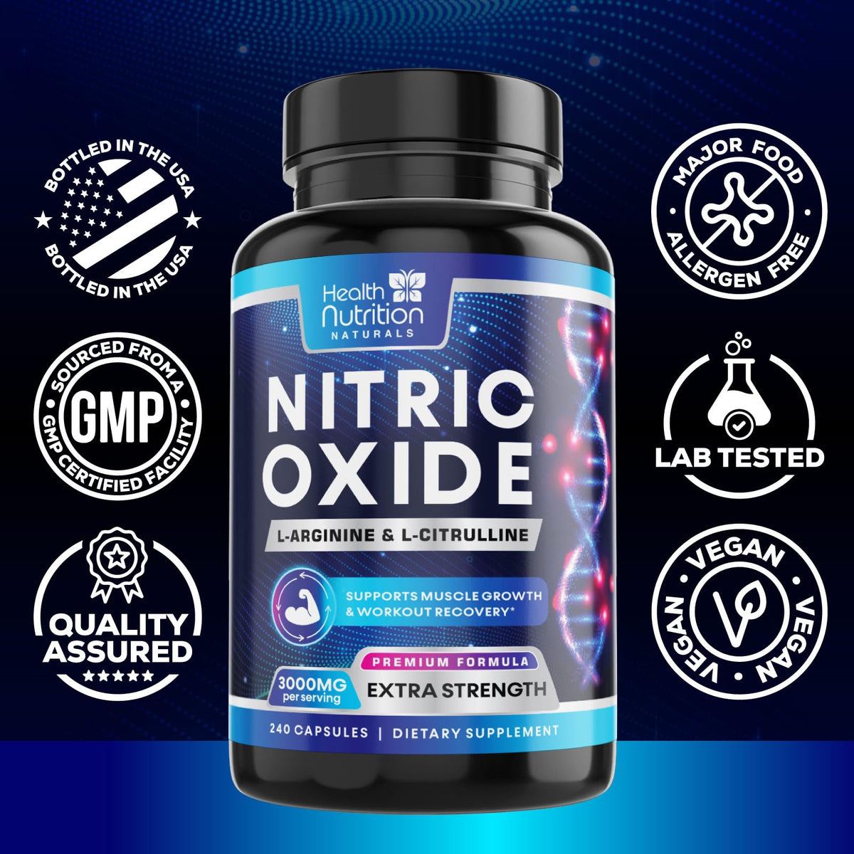 3000mg L-Arginine & L-Citrulline Nitric Oxide Supplement 240 Capsules C576