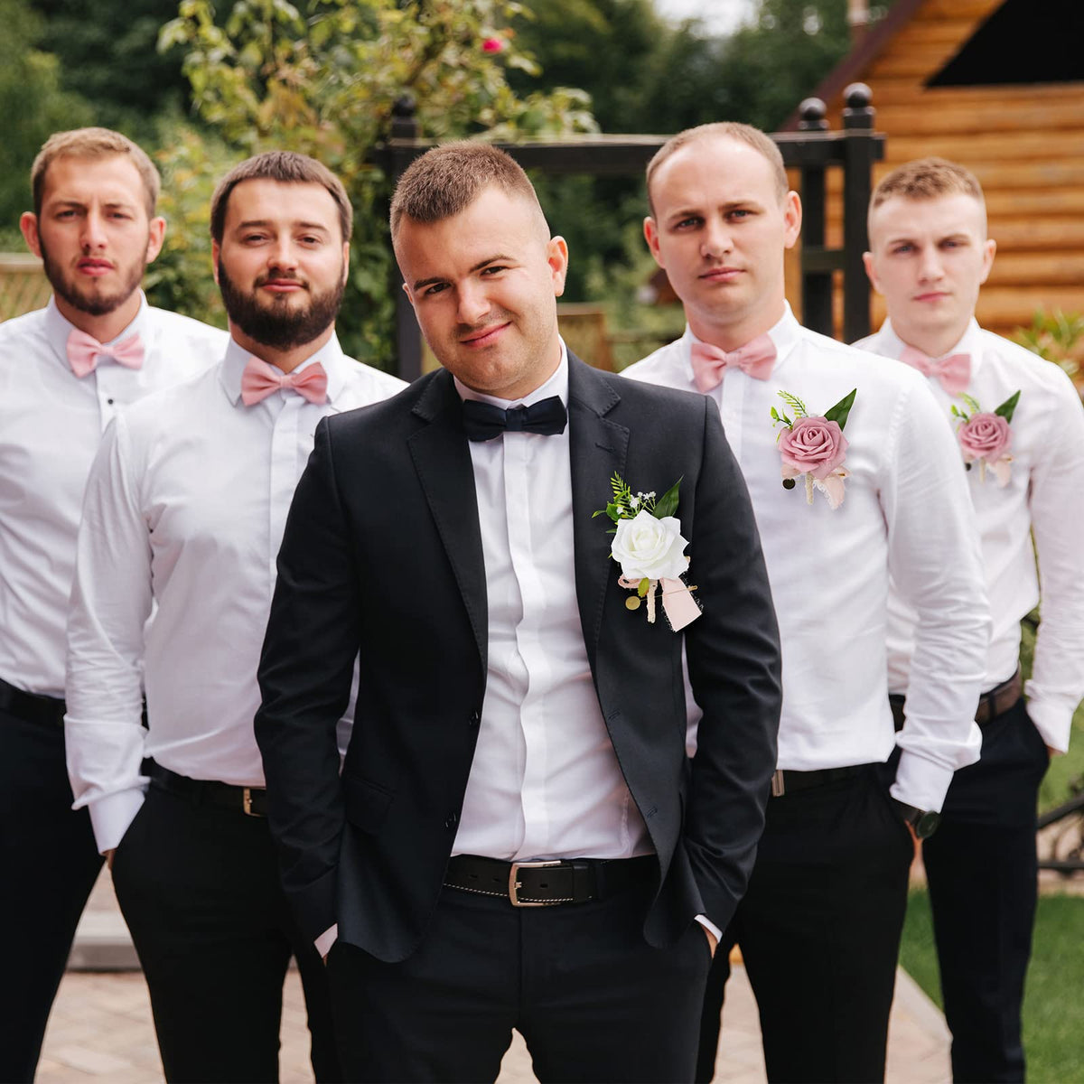 12 Pcs Artificial Bouquets and Boutonniere Set Rose White B70772