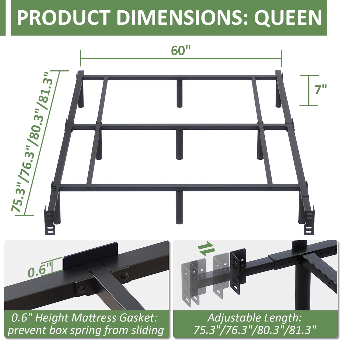 Queen Size Black Metal Bed Frame S552137