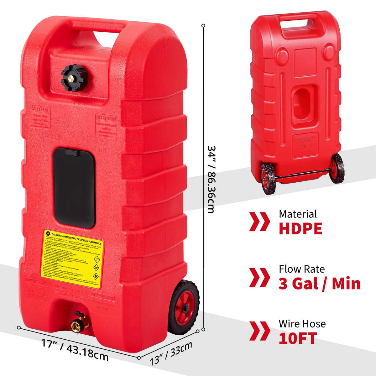 15 gal Gas Can with Manual Transfer Pump & 10 ft Hose I155