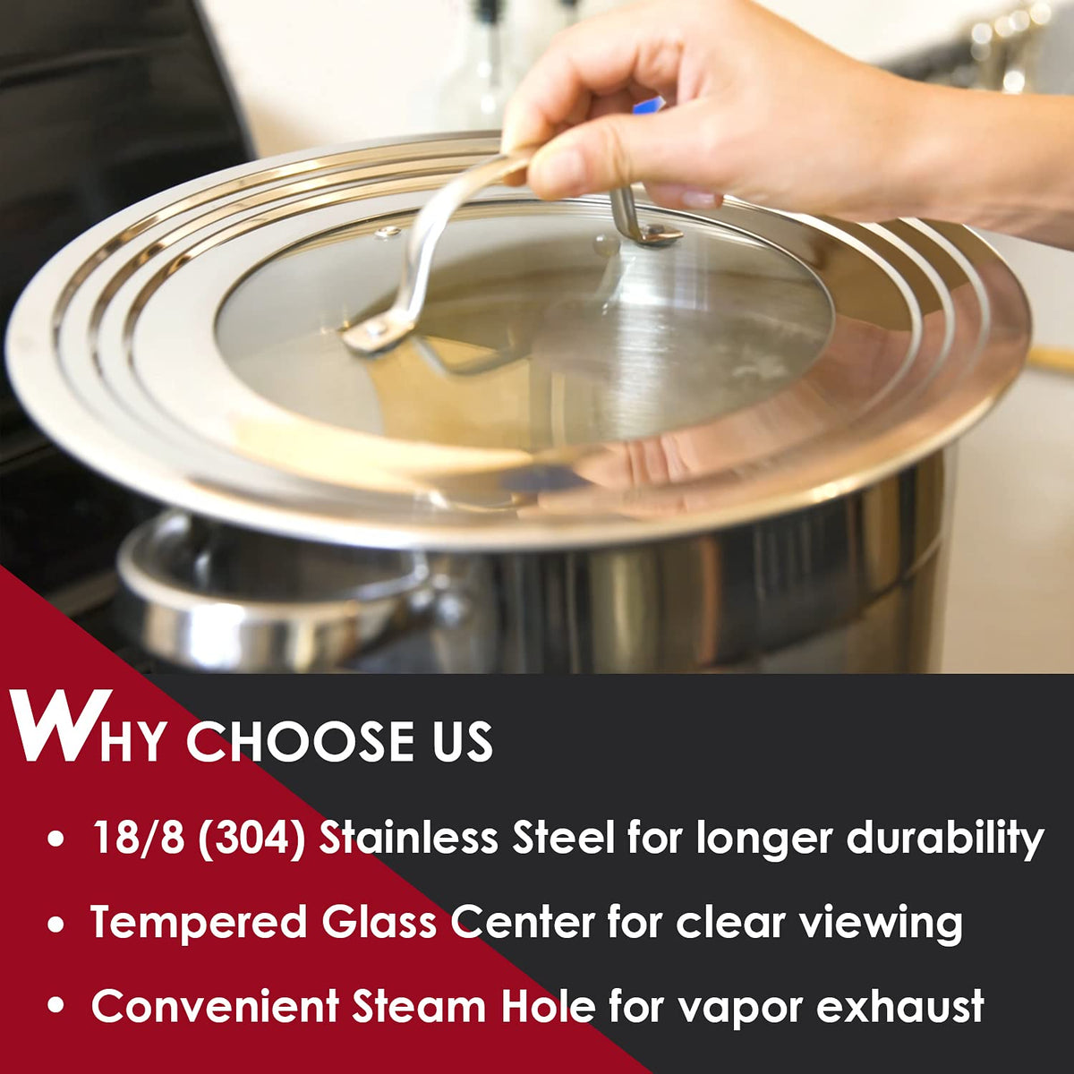 Stainless Steel Universal Lid for Pots, Pans and Skillets E18489