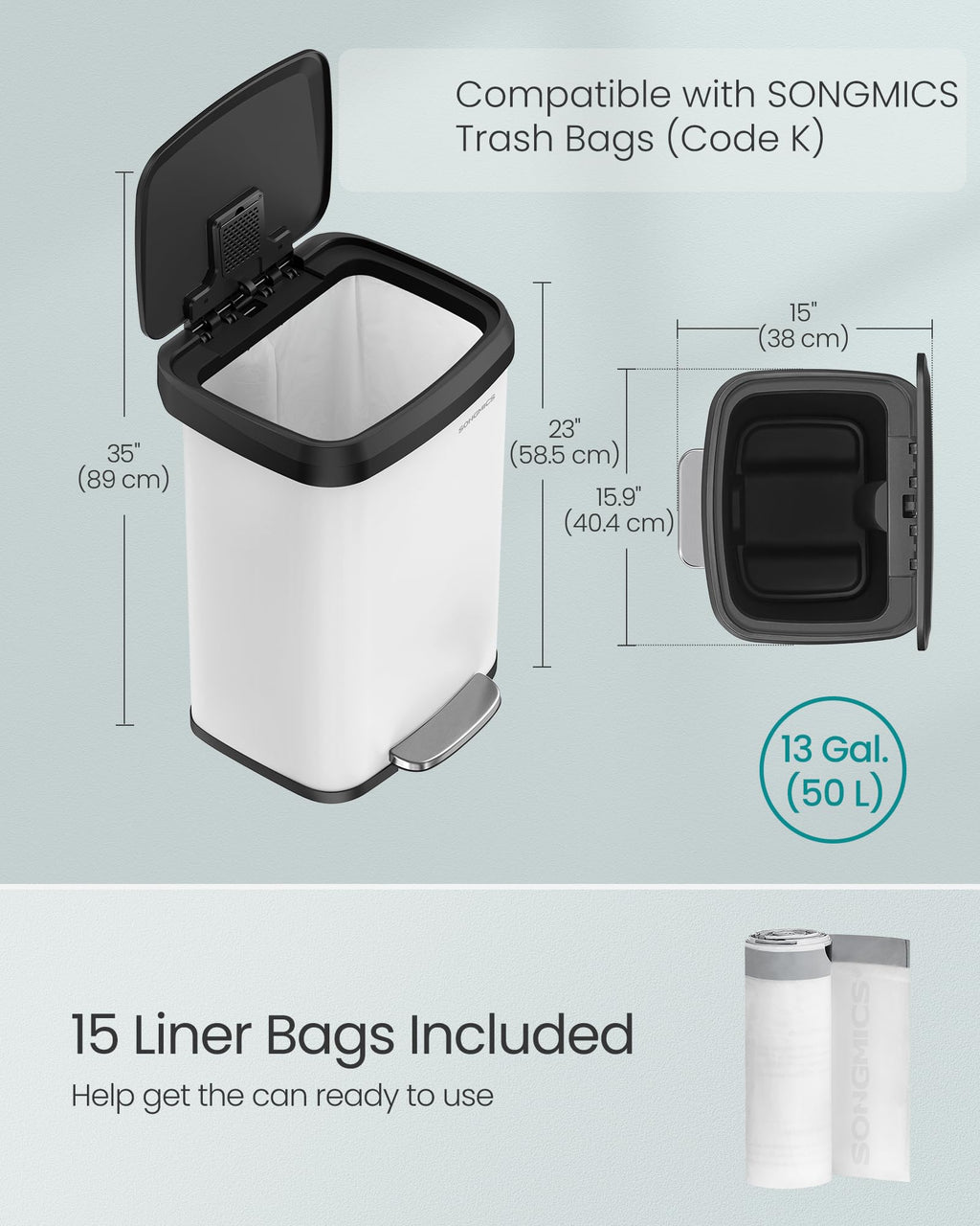 13 Gallon Stainless Steel Kitchen Trash Can N6736