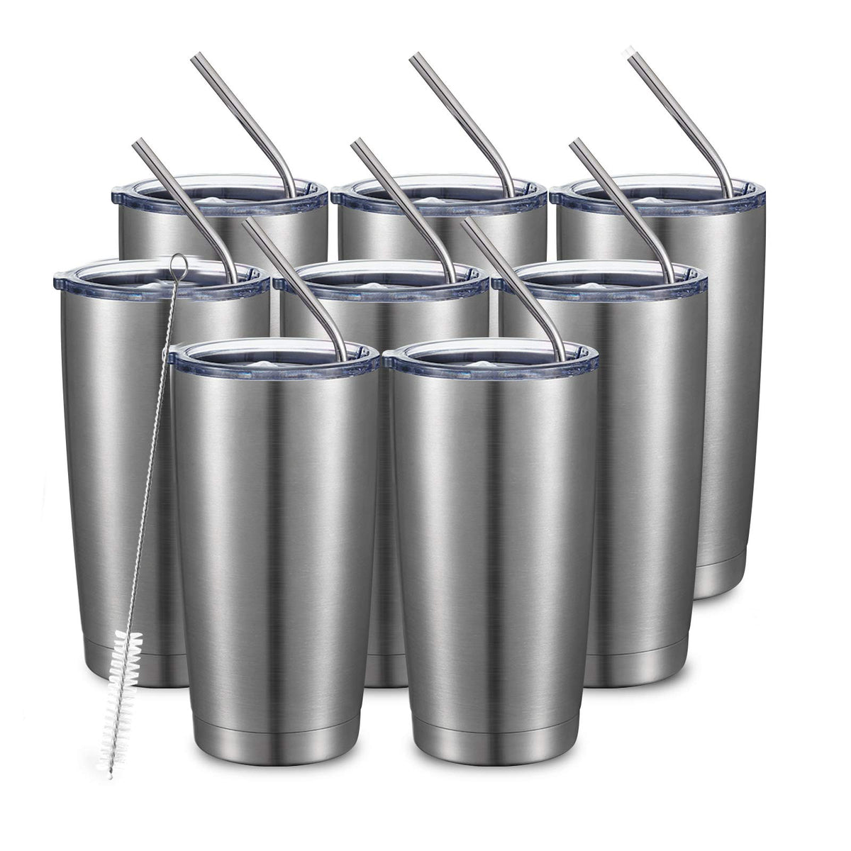 20oz Stainless Steel Insulated Tumbler with Lid and Straw 8 Pack D91736