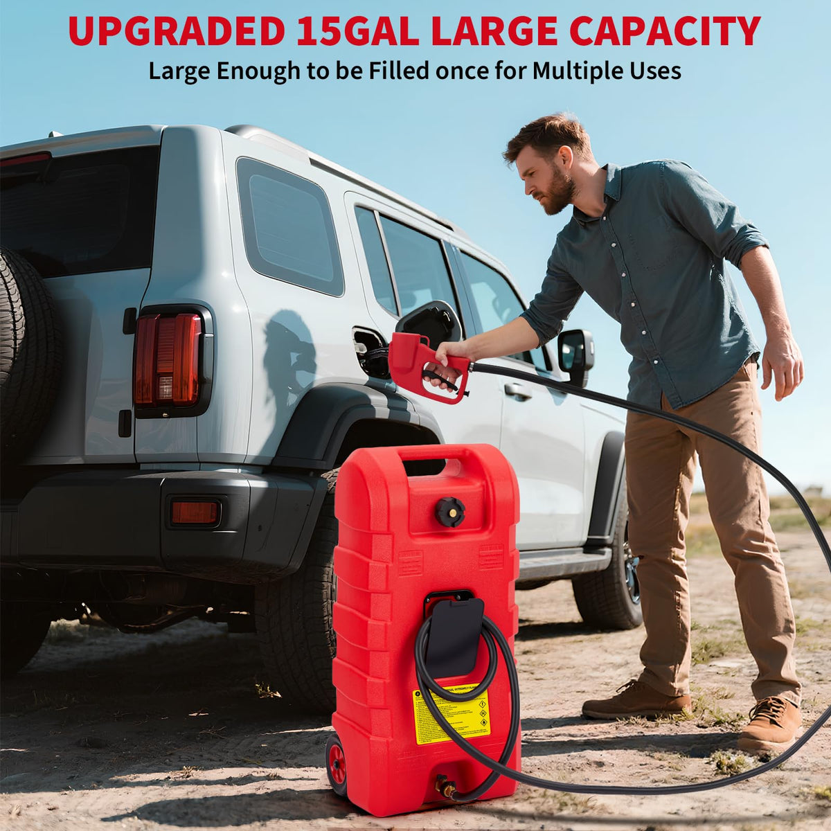15 gal Gas Can with Manual Transfer Pump & 10 ft Hose I155