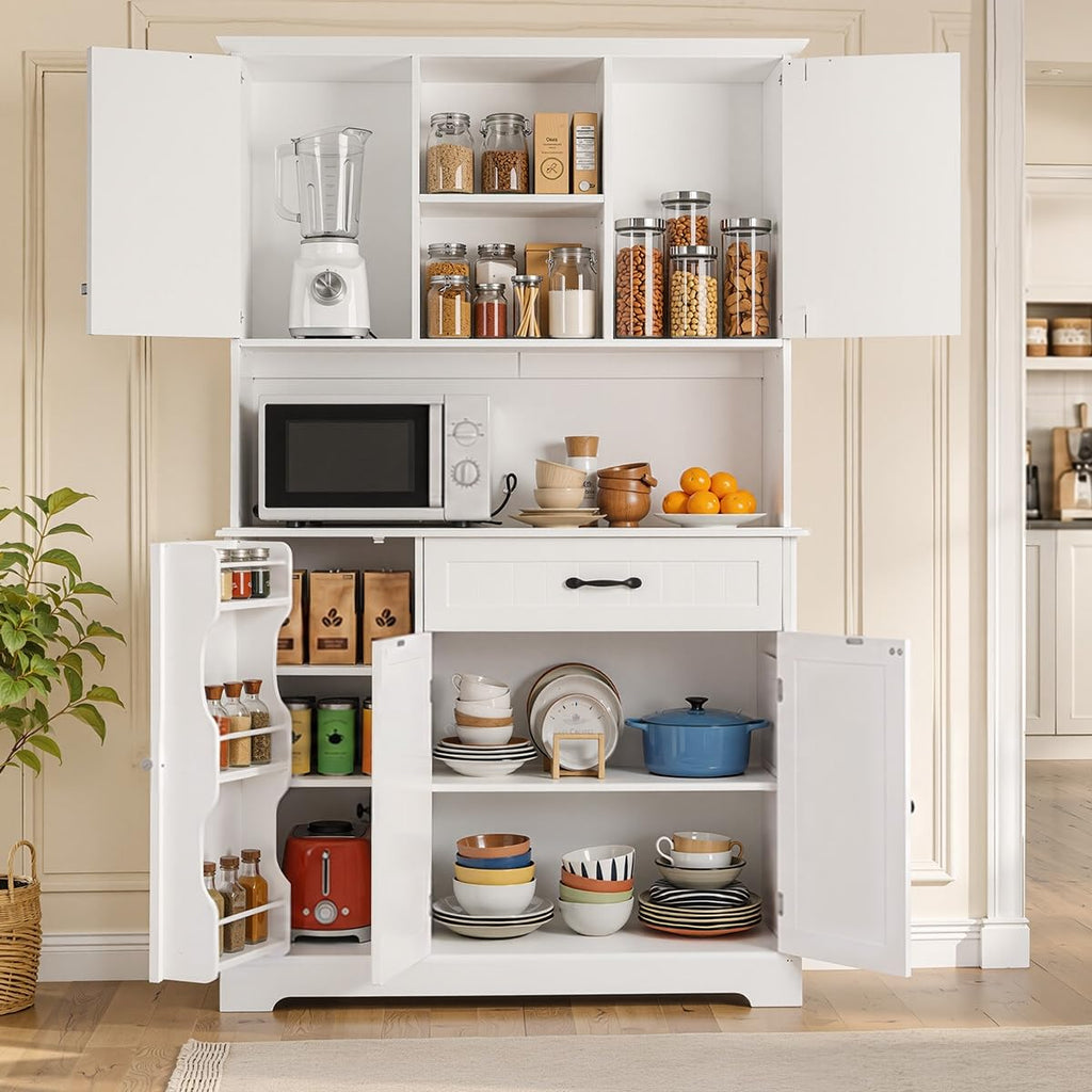 Tall White Kitchen Storage Cabinet with Door and Shelves Y203