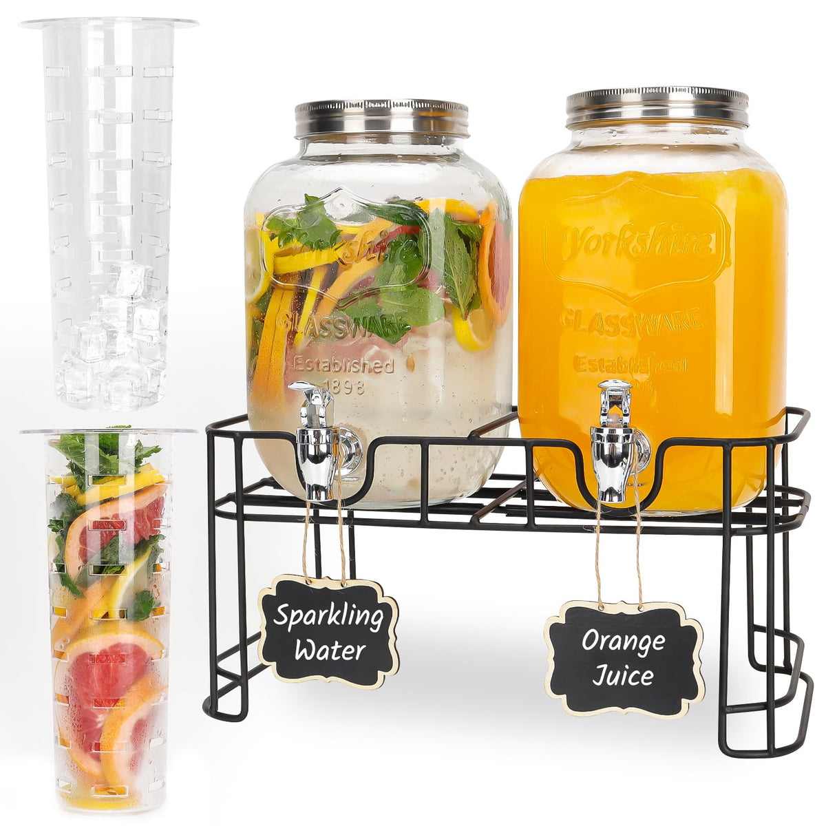 2 Pack 1 Gallon Glass Drink Dispensers with Stand W1535