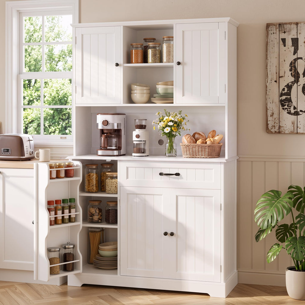 Tall White Kitchen Storage Cabinet with Door and Shelves Y203