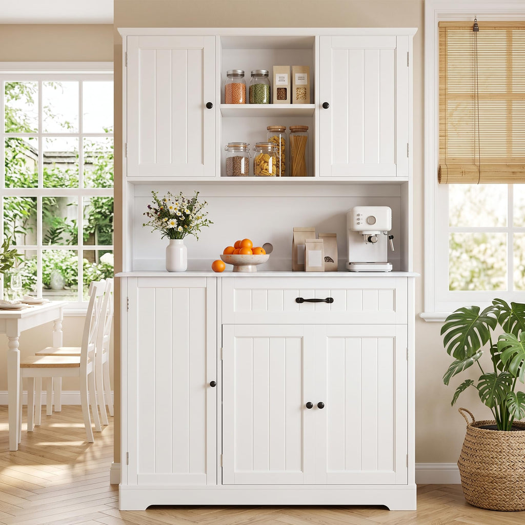 Tall White Kitchen Storage Cabinet with Door and Shelves Y203