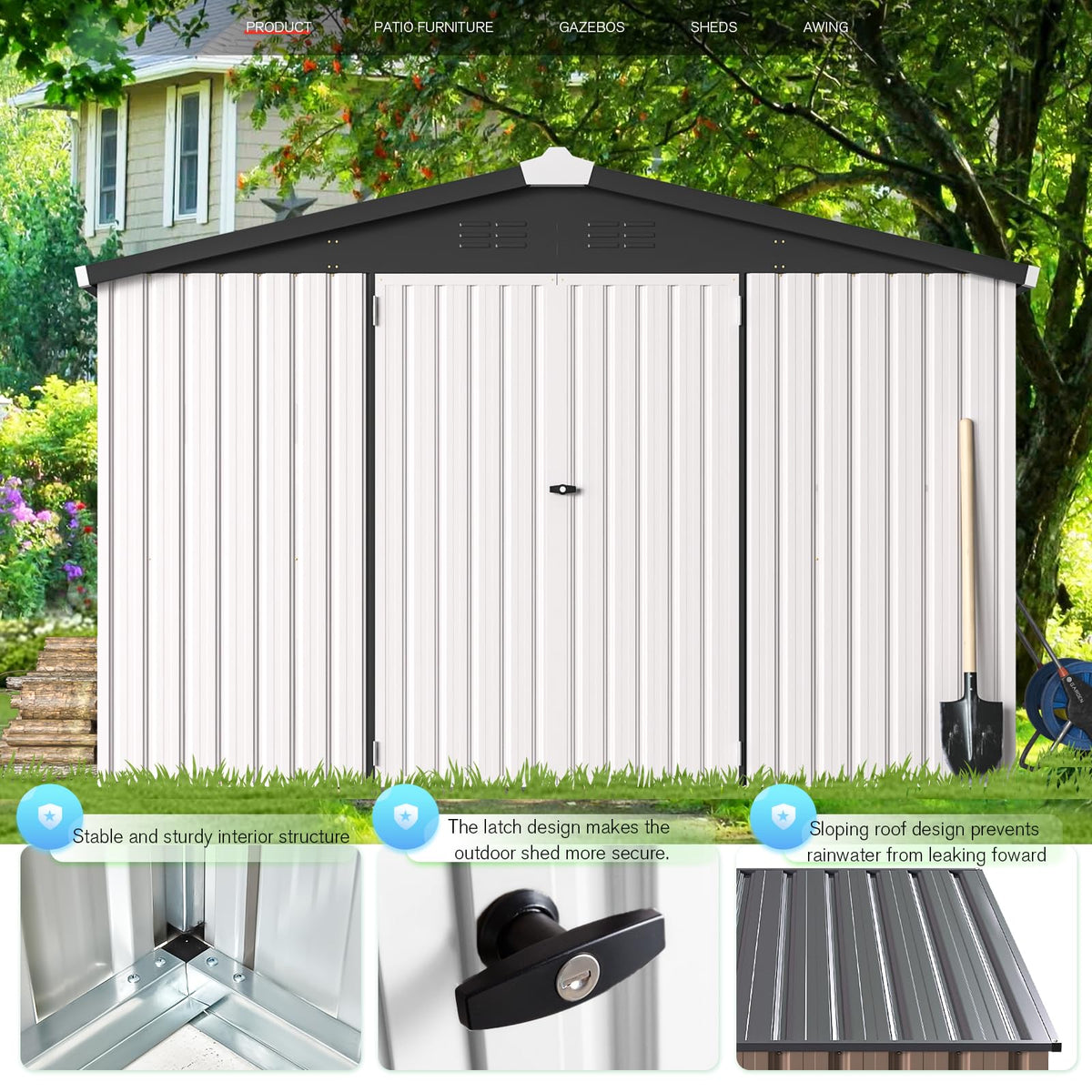 10' x 14' White Waterproof Metal Outdoor Storage Shed C3646
