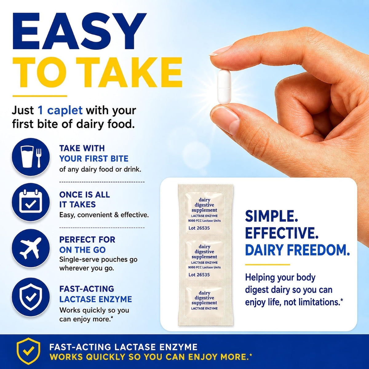 Maximum Strength Fast Acting Lactase Enzyme 9000 FCC Digestive Supplement, 180 Tablets M718