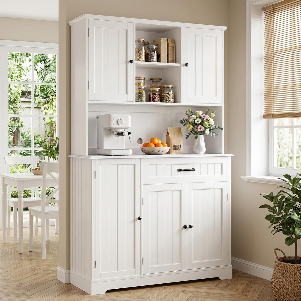 Tall White Kitchen Storage Cabinet with Door and Shelves Y203