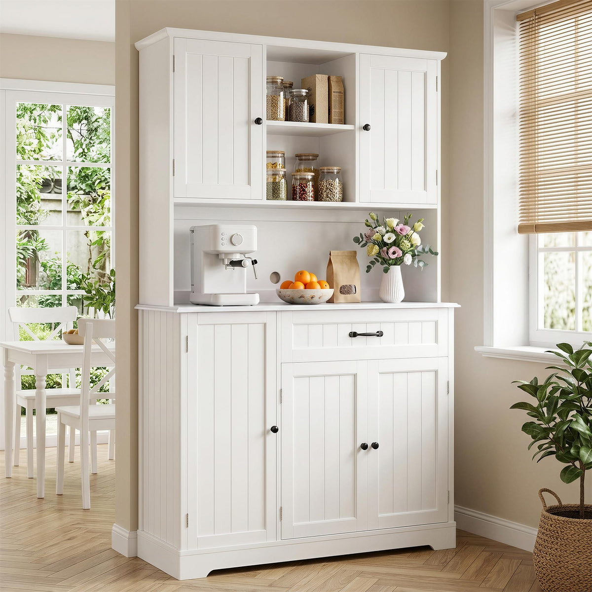 Tall White Kitchen Storage Cabinet with Door and Shelves Y203