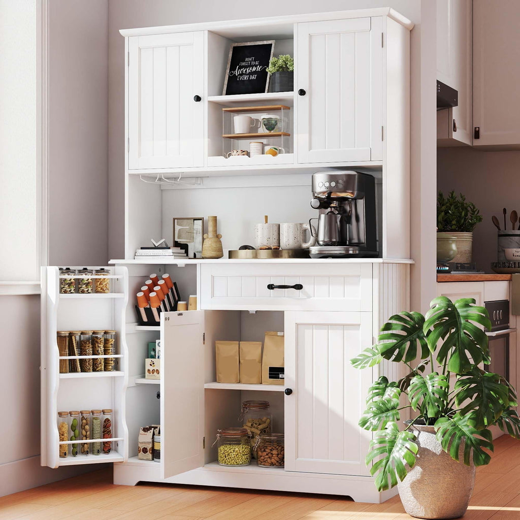 Tall White Kitchen Storage Cabinet with Door and Shelves Y203