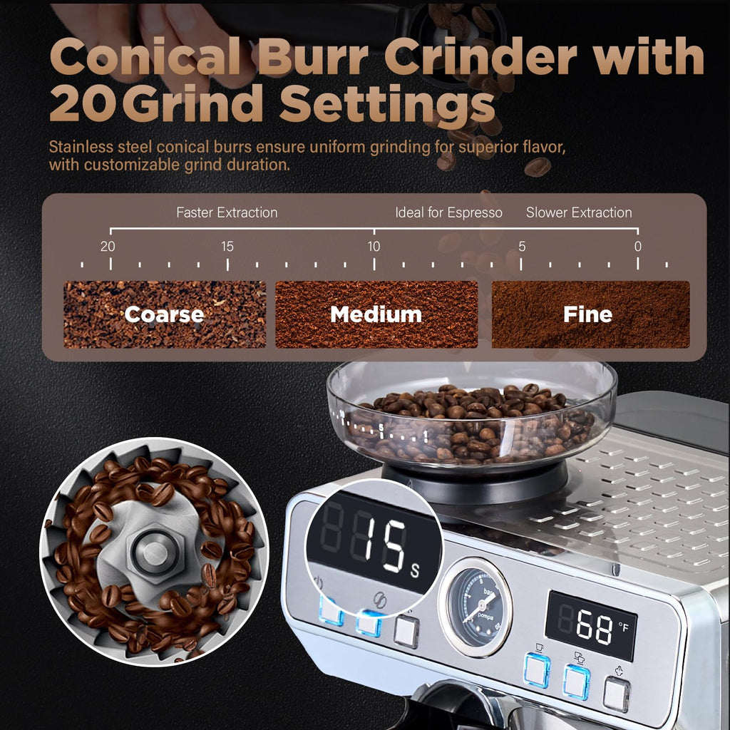 Espresso Machine with Grinder 20 Bar 68oz Water Tank V450