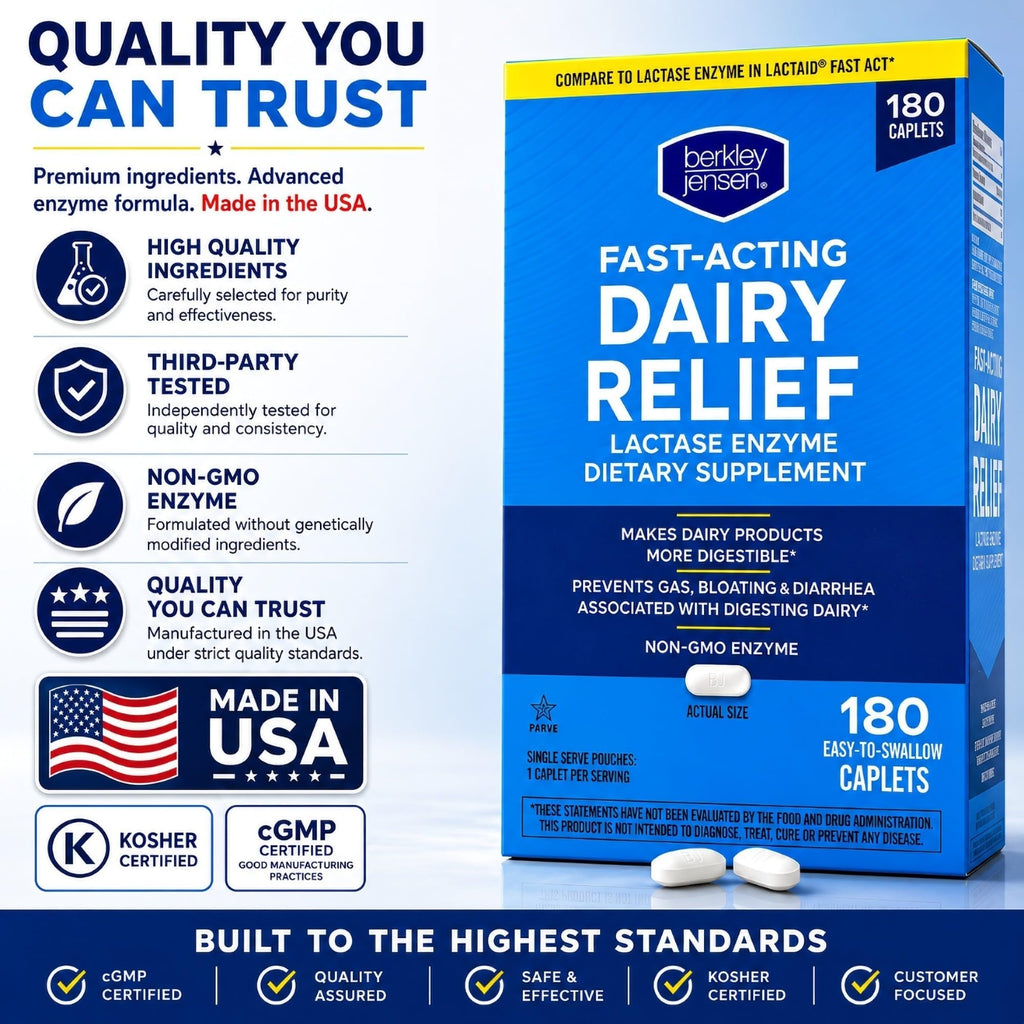 Maximum Strength Fast Acting Lactase Enzyme 9000 FCC Digestive Supplement, 180 Tablets M718