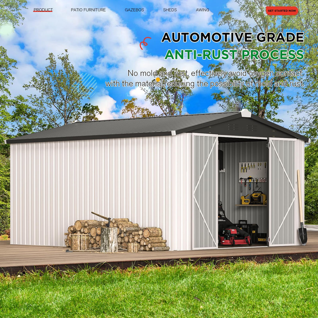 10' x 14' White Waterproof Metal Outdoor Storage Shed C3646