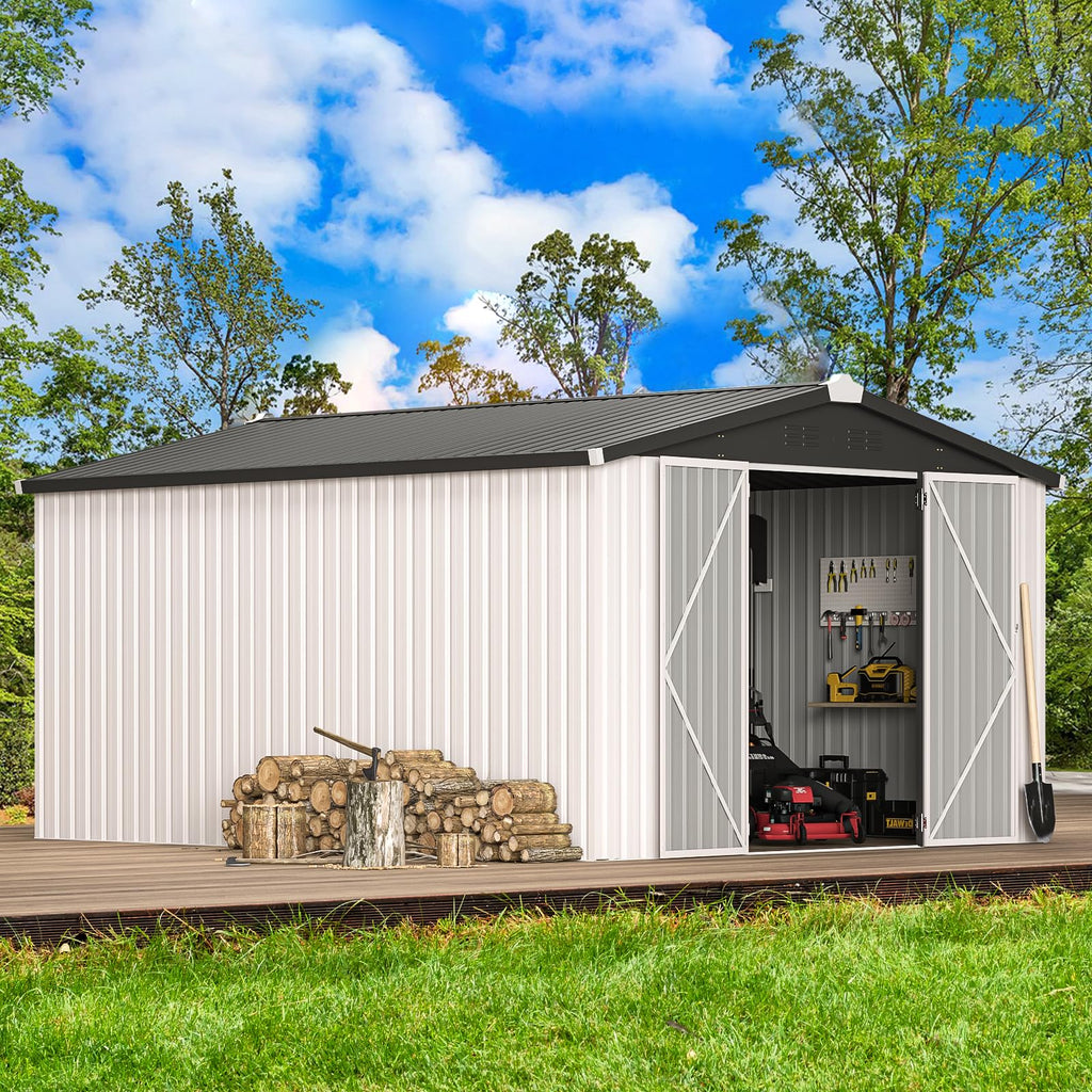 10' x 14' White Waterproof Metal Outdoor Storage Shed C3646
