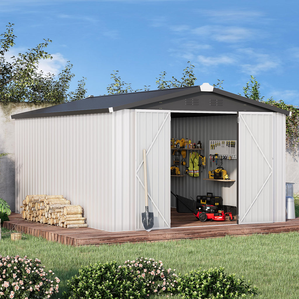 10' x 14' White Waterproof Metal Outdoor Storage Shed C3646