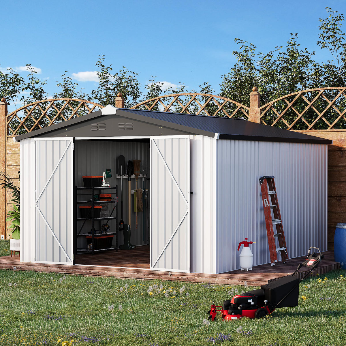 10' x 14' White Waterproof Metal Outdoor Storage Shed C3646